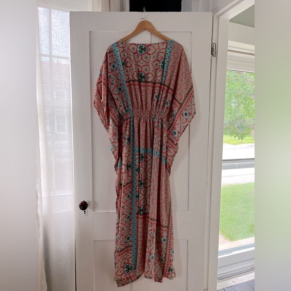 Swami Gear Women’s Silk Blend Pink Printed Caftan Dress Size Medium Large - Picture 8 of 8